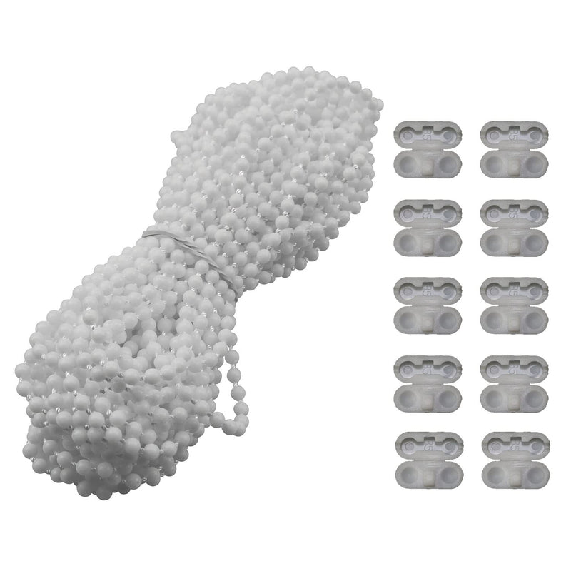 MEETOOT Blinds Pull Bead Chain Repairer Kit 10 Meter 10.94 Yards Plastic Roller Blind Roman Vertical Shade Beaded Chain Pull Cord Window Curtain Beads Rope with 10pcs Connectors, White - NewNest Australia