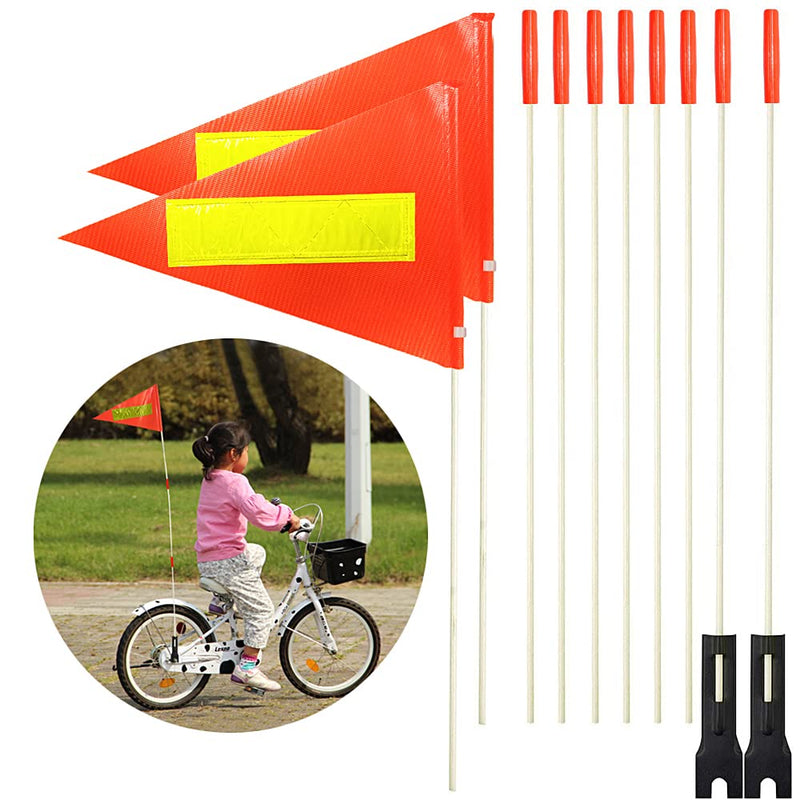 Uelfbaby 2Pcs Bike Safety Flag with Reflective Stripe 6 Ft Heavy Duty Fiberglass Pole Polyester Full Color Tear-Resistant Waterproof Orange Flag Double-sided Reflective Flag 2 Orange（with Reflective Stripe）