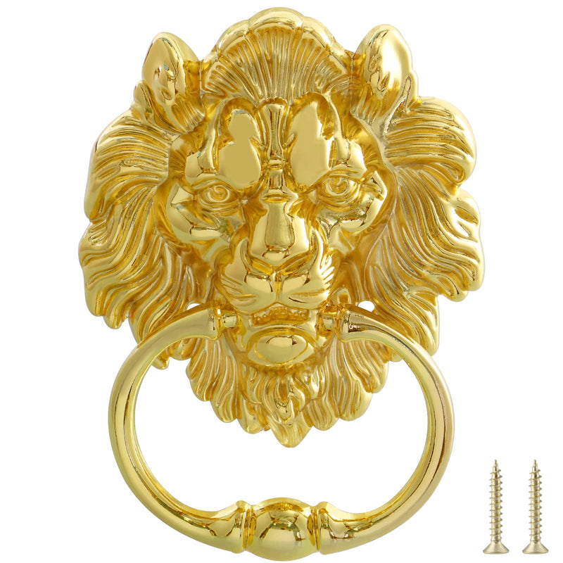 MOLIGOU Lion Head Door Knocker, 6 Inch Decorative Front Door Knocker, Antique Lion Door Ring Pull Handle (Gold) Gold