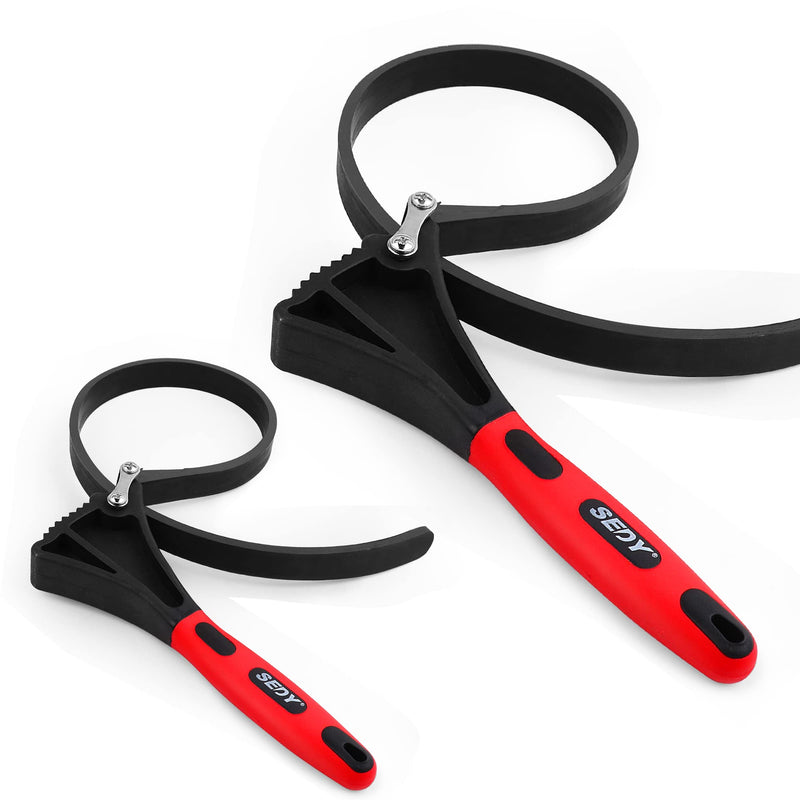Rubber Strap Adjustable Wrench Set - 2-Piece Oil Filter Pipe Jar Opener 4"-6-3/8" Strong Grip Plumbers Universal Spanner Drain Sewer Cap Sink Pliers Nut Shower Head Valve Removal 2-Piece Rubber Strap Adjustable Wrench Set