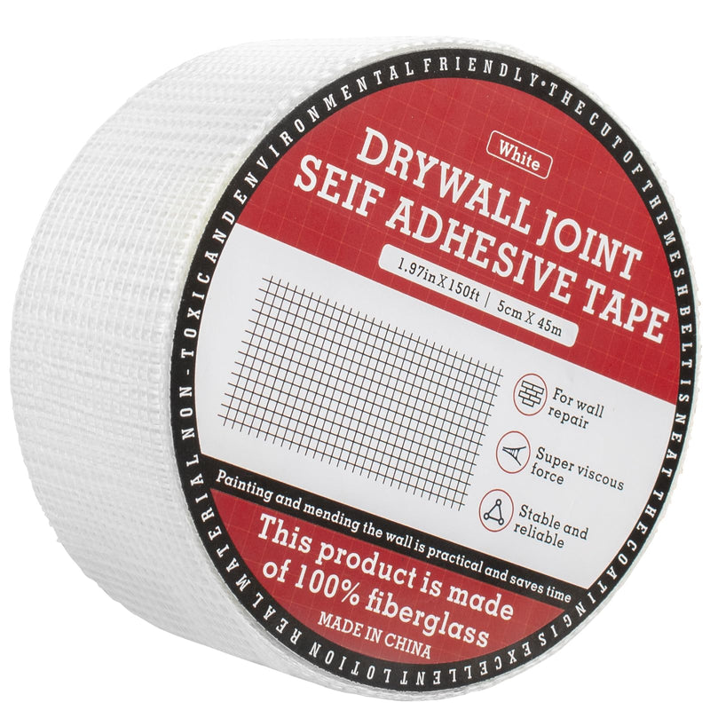 NEZUIBAN Drywall Joint Tape, Fiberglass Mesh Tape for Drywall Repair,1.97“×150 Ft Self-Adhesive Drywall Mesh Tape for Sheetrock Crack Repair 1 pcs (1.97in×150feet)