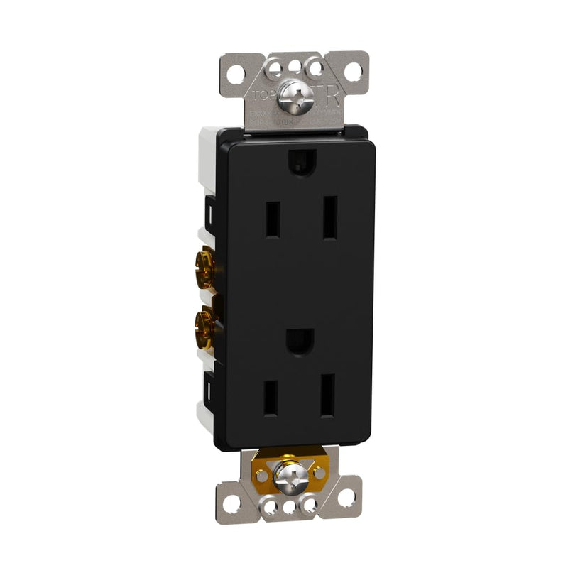 Schneider Electric – Square D X Series 15A 125V Tamper Resistant Duplex Decorator Receptacle Outlet, Screw-In Installation, Side Wire Clamps, Matte Black, Thermoplastic Material - Wall Plate Required 15 Amp