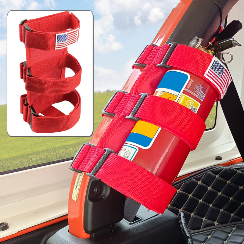 Fire Extinguisher Holder Roll Bar Adjustable Strap Brackets Fits for Jeep Wrangler Unlimited CJ YJ TJ LJ JK JKU JL JLU,Red with USA Flag Pattern Red