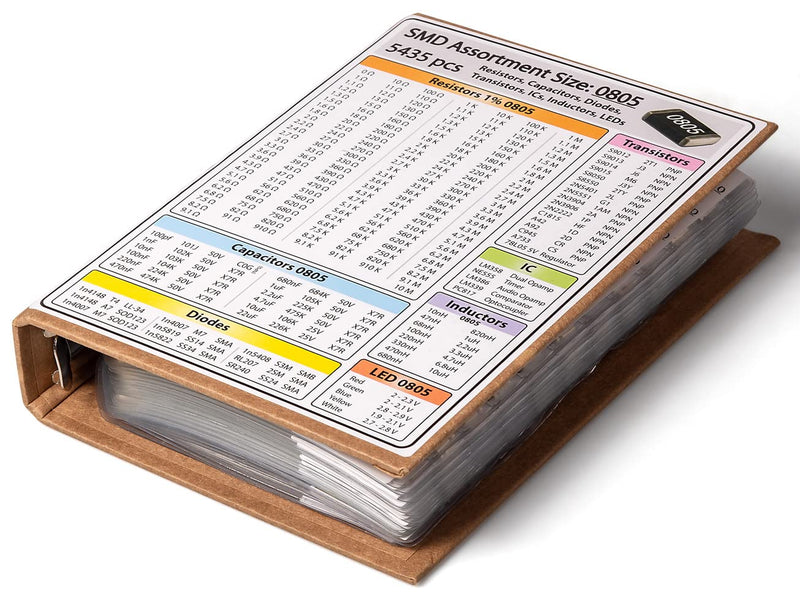 SMD 0805 Book, Resistors, Capacitors, Transistors, Diodes SMT Electronic Components Assortment - 5435 pcs 0805 SMD Book