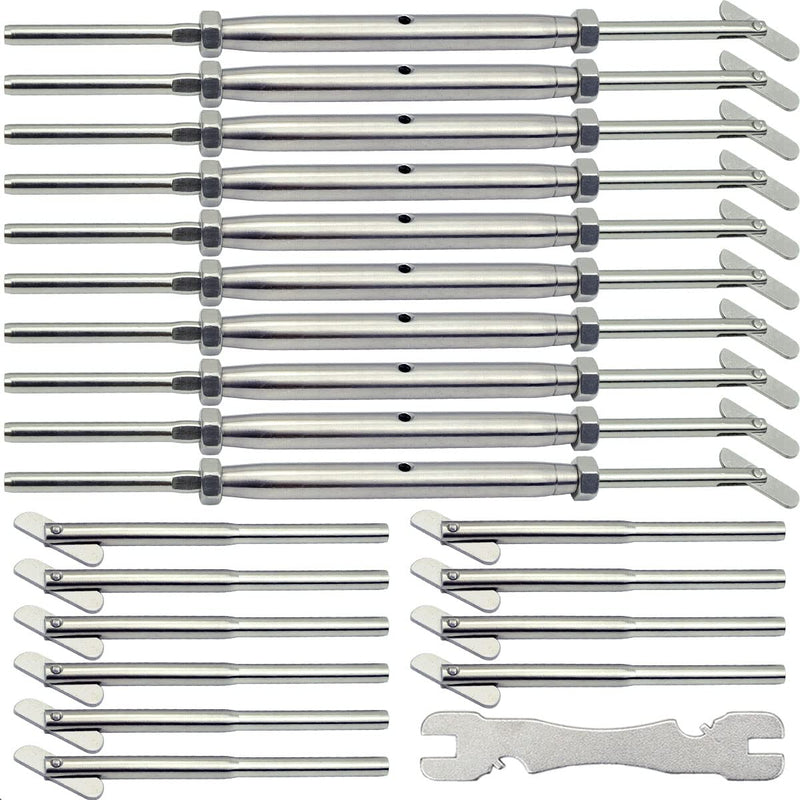 Stainless Steel Cable Railing Hardware Kit for Metal Posts 1/8 Cable Railing System, Drop Pin Turnbuckle 10 Pair 1/8"
