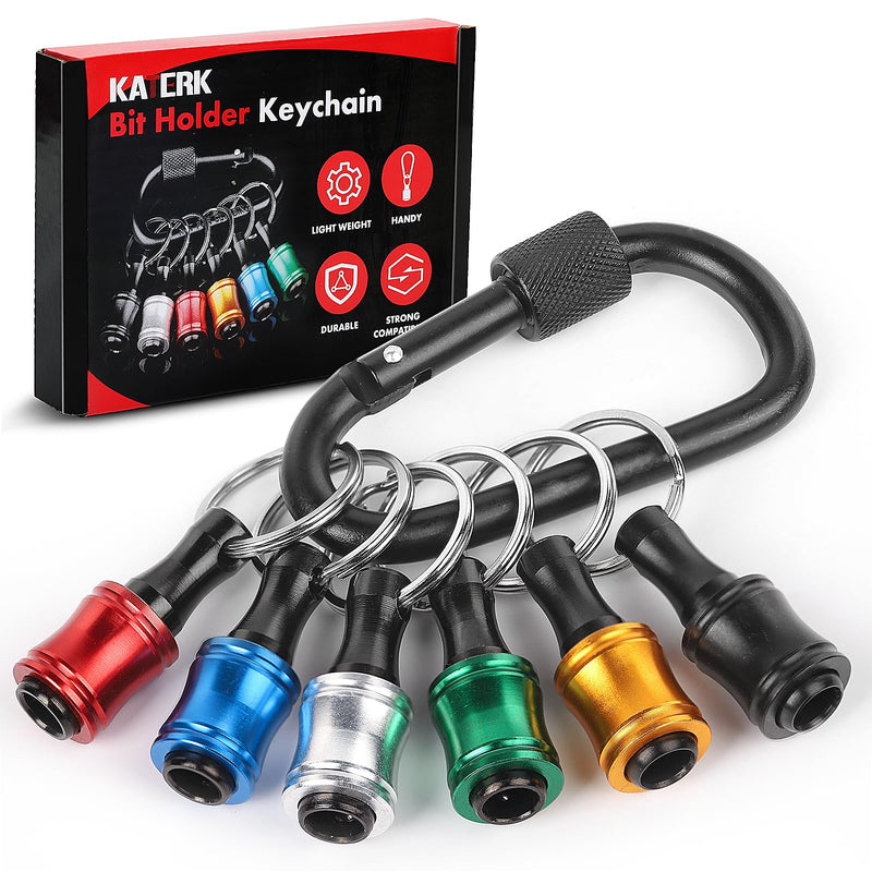 Push to Unlock,Katerk 6pcs 1/4 inch Hex Shank Aluminum Alloy Screwdriver Bit Holder Light-Weight Quick-Change Extension Bar Keychain Drill Screw Adapter Portable,Black Carabiner,Tool Gifts for Men Black