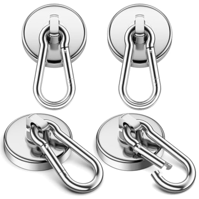 VNDUEEY Strong Magnetic Hooks, 100Lbs 4 Pack Neodymium Grade-52 Magnet Hooks Heavy Duty with Swivel Carabiner Hook for Hanging, Cruise, Garage, Refrigerator, Kitchen, Office, Home 100LBS-4 Pack