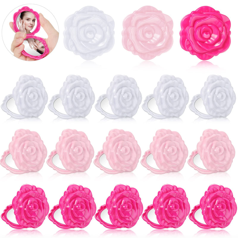 Geelin 30 Pcs Pink Rose Compact Mirrors Bulk Bridal Wedding Shower Party Favors Flower Foldable Makeup Mirror Handheld Pocket for Guest Women Wedding Bridesmaid Quinceanera Travel Tea Party Favor Gift
