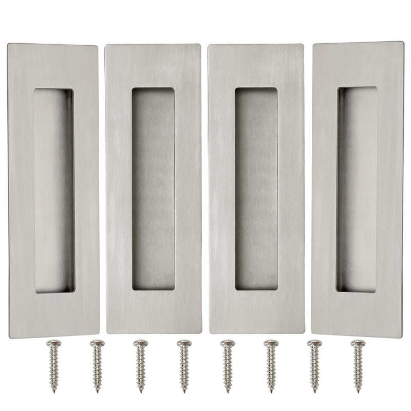 Malimali 6 Inch Recessed Finger Flush Pulls for Barn Pocket Door, Closet Sliding Door Handle, Brushed Stainless Steel Rectangular Door Pulls Hardware(4 Pack) Brushed Stainless Steel (4 Pack)
