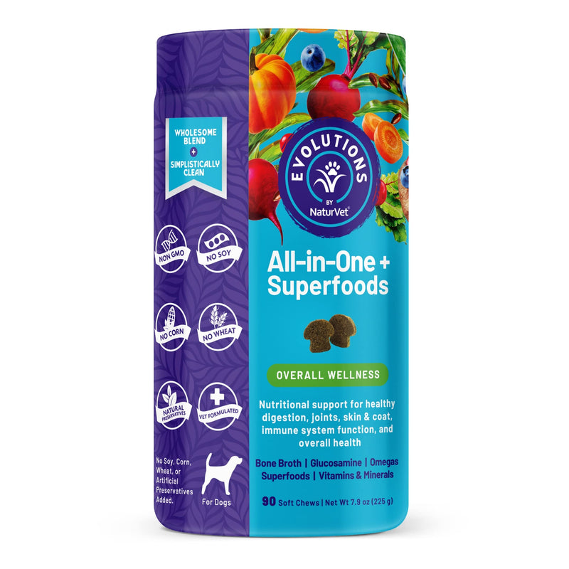 NaturVet Evolutions All-in-One + Superfoods 90ct Soft Chews for Dogs - Bone Broth, Superfoods Provides Nutritional Support for Healthy Digestion, Joints, Skin & Coat, Immune System, Overall Health 3.95 Ounce (Pack of 2) - PawsPlanet Australia