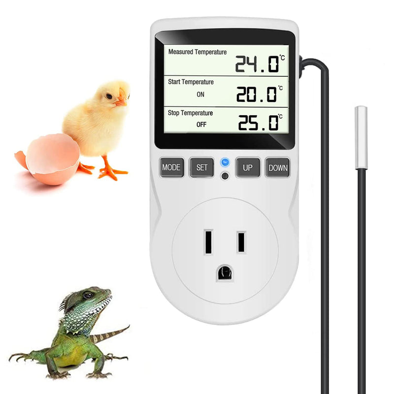 KABASI Digital Temperature Controller, LCD Screen Heating Cooling Reptile Thermostat with Sensor Probe for Snake, Lizard, Incubator, Brewing, Incubator, Greenhouse, Terrarium ℉/℃ 15A 1800W 120V Classics