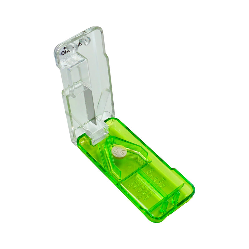 EZY DOSE Pill Cutter and Splitter with Dispenser, Daily Usage, Safely Cut Pills, Vitamins, Tablets in Half or Quarters, Accurate and Easy Cutting, Stainless Steel Blade, Travel Sized, Green, BPA Free 1.5" x 3.5"