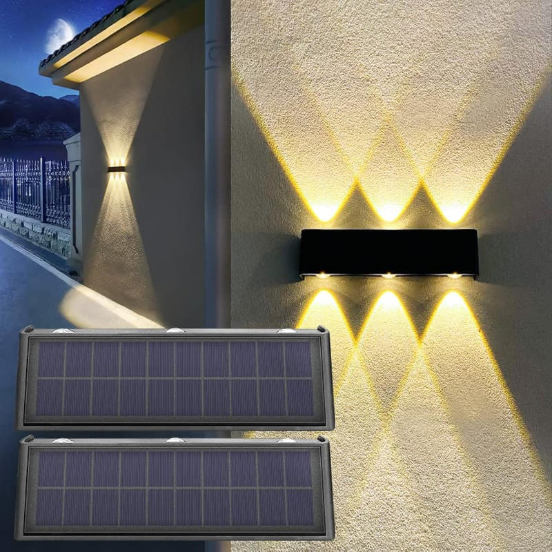 Solar Lights Outdoor 3000K Warm Aluminum Waterproof Dusk to Dawn Lighting Wall Sconce Up Down for Outside, Fence, Walkway, Porch, Deck 2 Pack