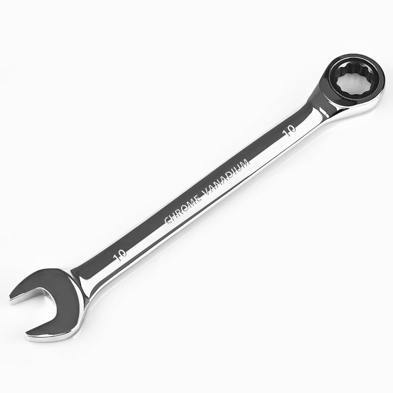 Egofine 10mm Ratcheting Combination Wrench Metric, Industrial Grade Gear Spanner with 12-Point Design, 72-Tooth Ratchet, Chrome Vanadium Steel