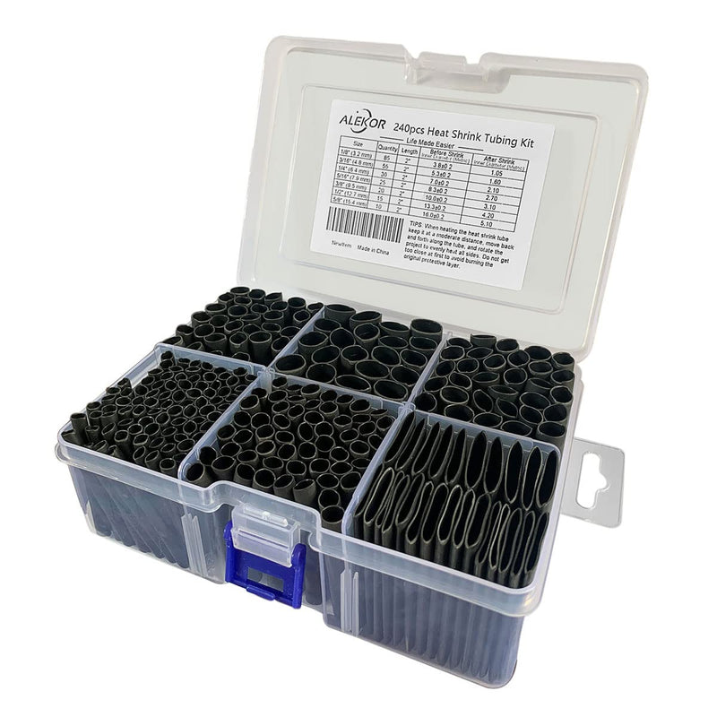 Heat Shrink Tubing Kit - 3:1 Ratio Adhesive Lined, Marine Grade Shrink Wrap Industrial Heat-Shrink Tubing - 240 PCS