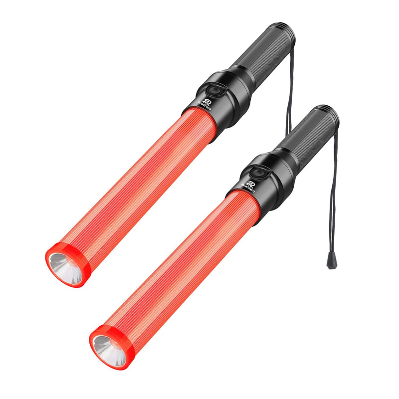 RoadHero 2 Pack Traffic Wand, 16 Inch Led Traffic Control Wands with 3 Flashing Modes, Air Marshaling Signal Wand Plus White LED on Tip for Airport, Parking, Car Directing 2 Pack of 16 inch