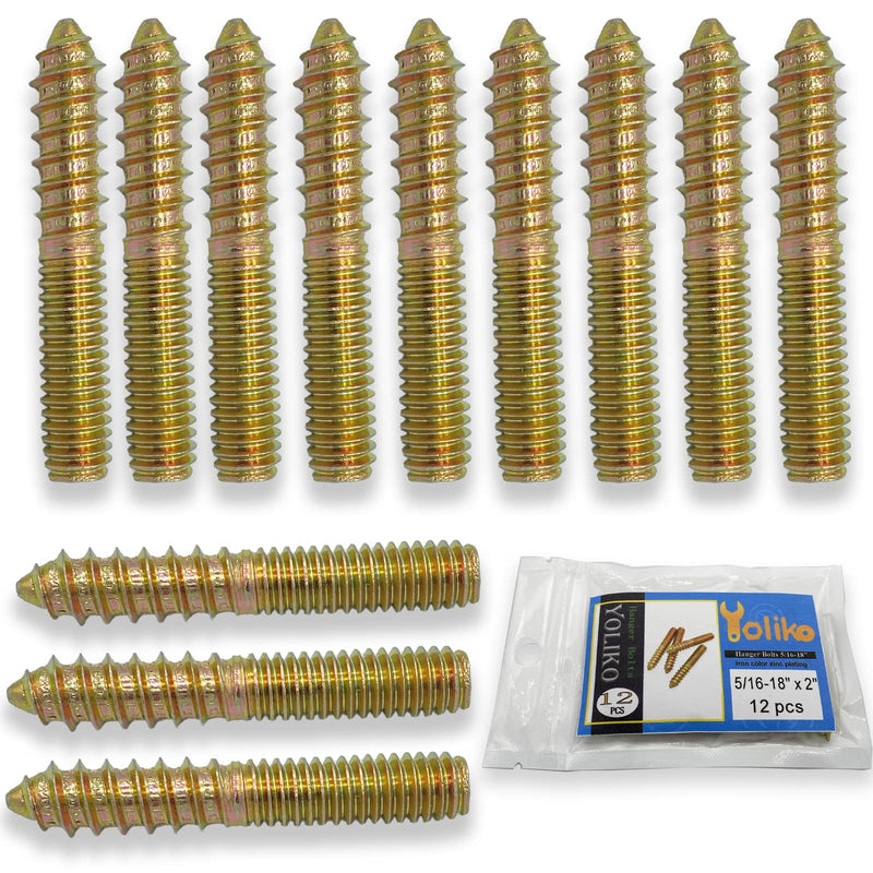 12 Pack 5/16-18 x 2 Inch Hanger Bolts 5/16-18" Double Headed Bolts 5/16 Wood Dowel Screw Self-Tapping Screw Hanger Bolts for Furniture Screws Double Screw Threaded Rods Bolt 50mm Length 5/16-18"x2"-12PCS
