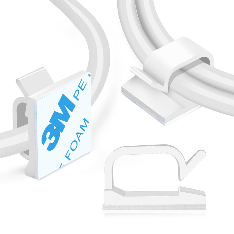 XHF 5/8” Adhesive Cord Clips White 60pcs, Cable Management Staples for Under Desk, Car, Wall, TV, PC, Ethernet 5/8"-60PCS