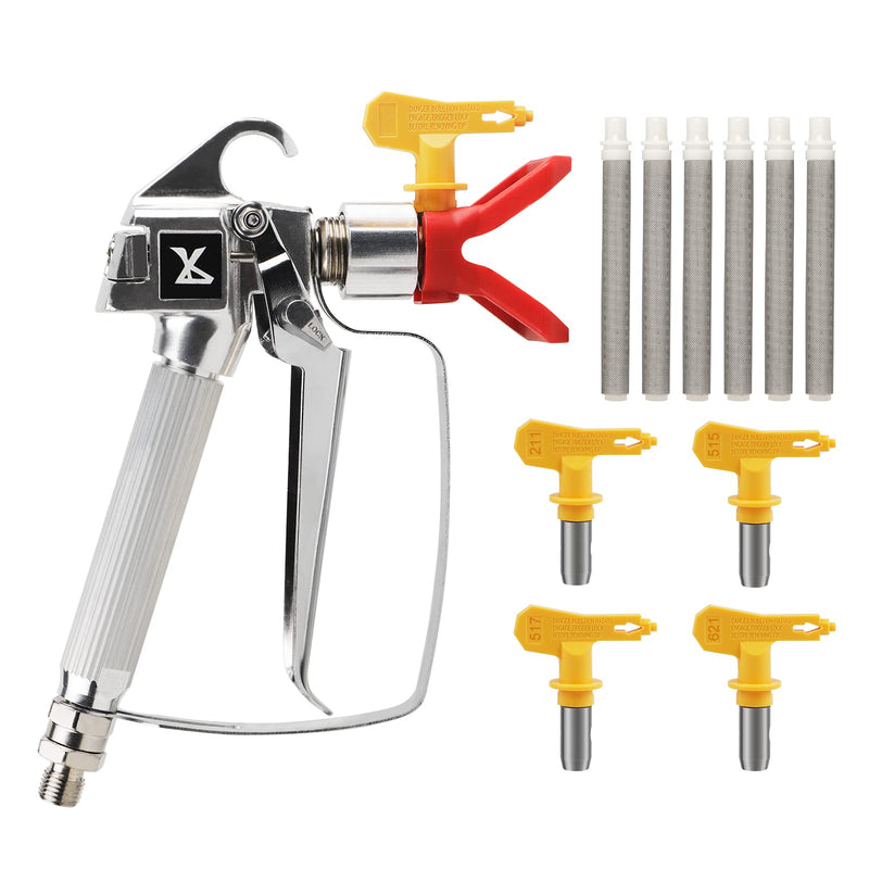 CPROSP Airless Paint Spray Gun, High Pressure 3600 PSI with 4 x Swivel Joint 211,515,517,621 and 6 x Filter Airless Paint Spray with Swivel Joint 211,515,517,621