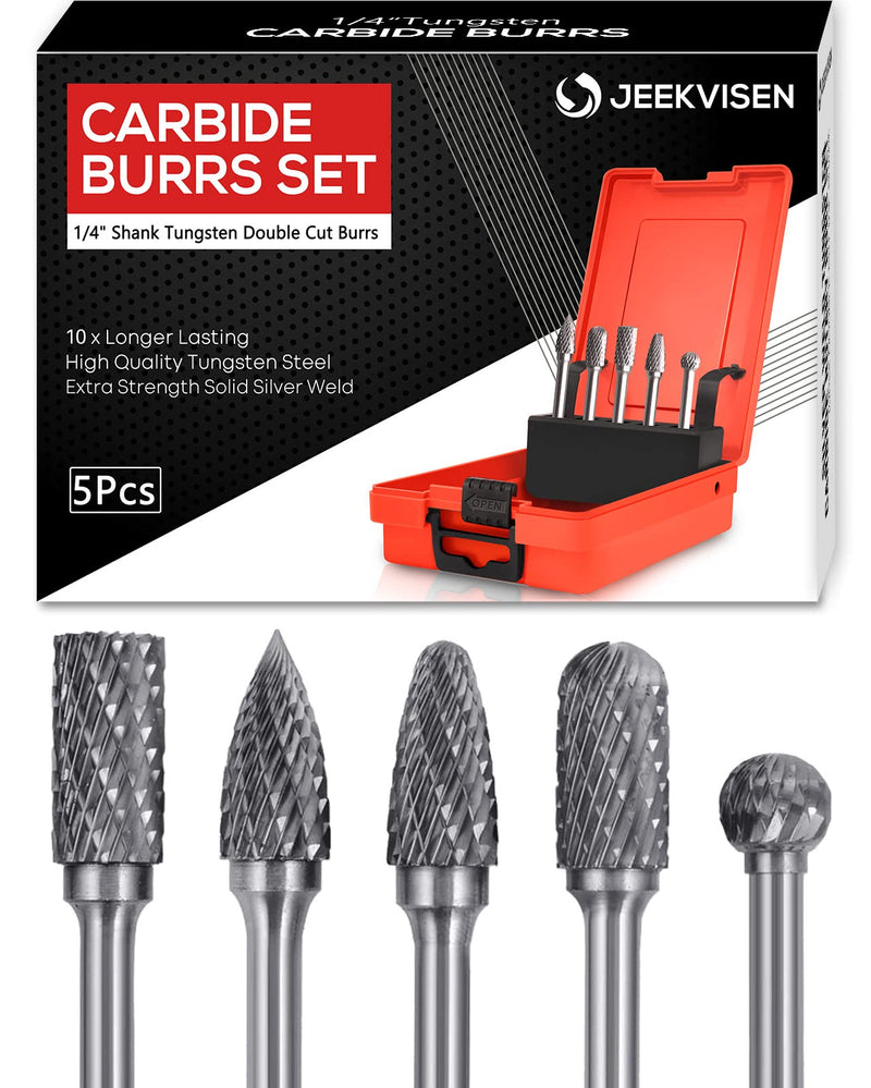 Tungsten Carbide Burr Set Die Grinder Bits 1/4" Shank 5Pcs - Double Cut Rotary Burr for Metal Deburring, Finishing, Carving, Grinding, Polishing, Engraving, Drilling 1/4"Shank 5PC
