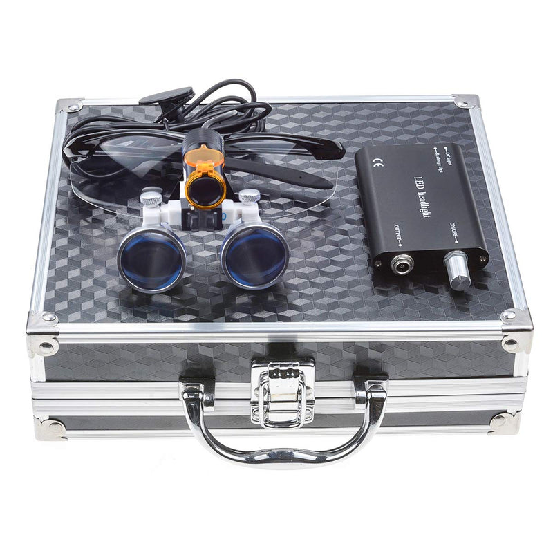 EustomA 2.5X Binocular Loupes+5W LED Headlight with Optics Filter with Aluminum Box DY-007 (Black) Black