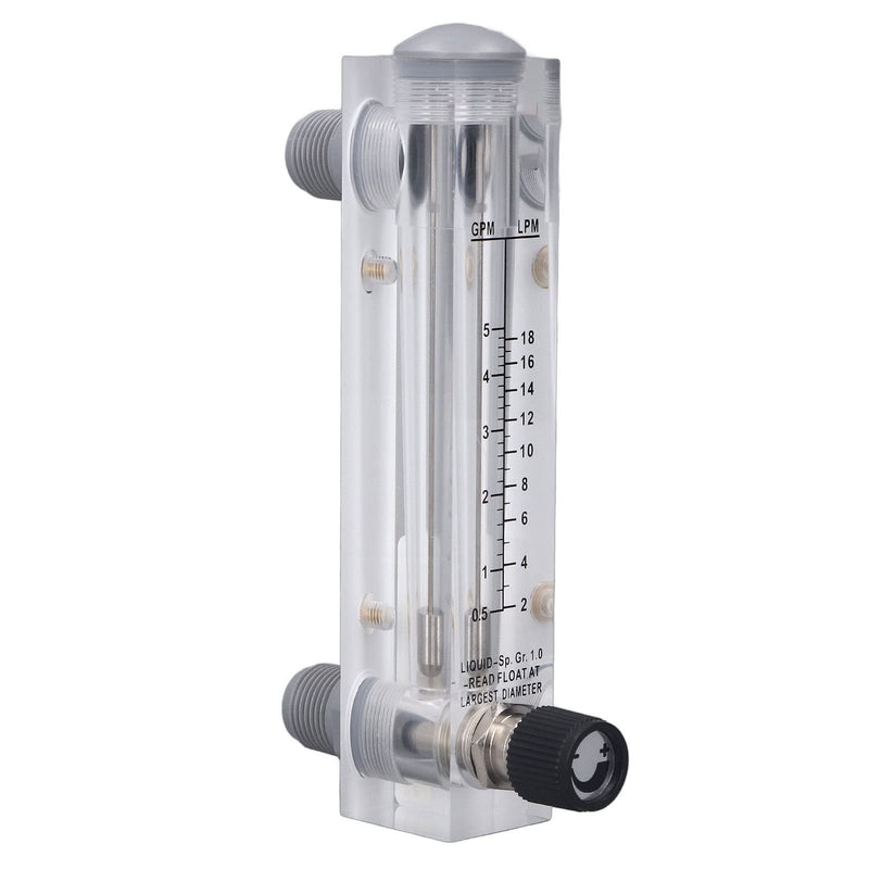 Liquid Flowmeter, Panel Type Water Meter Acrylic Transparent Adjustable Fluid Meter for Measure and Control The Rate of Liquid Medium, 0.5-5GPM