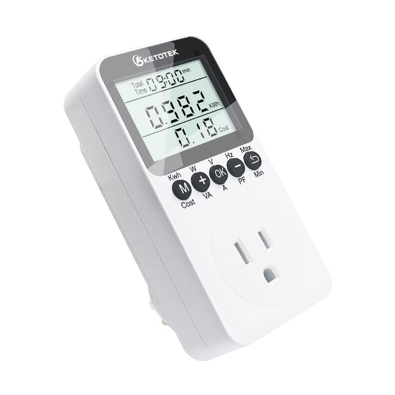 Watt Meter Plug-in Socket Power Meter, Kilowatt Wattage Voltage Tester, Home Electricity Usage Monitor Overload Protection, LCD Display Energy Voltage Amps Power Consumption Meter B0306USPRO