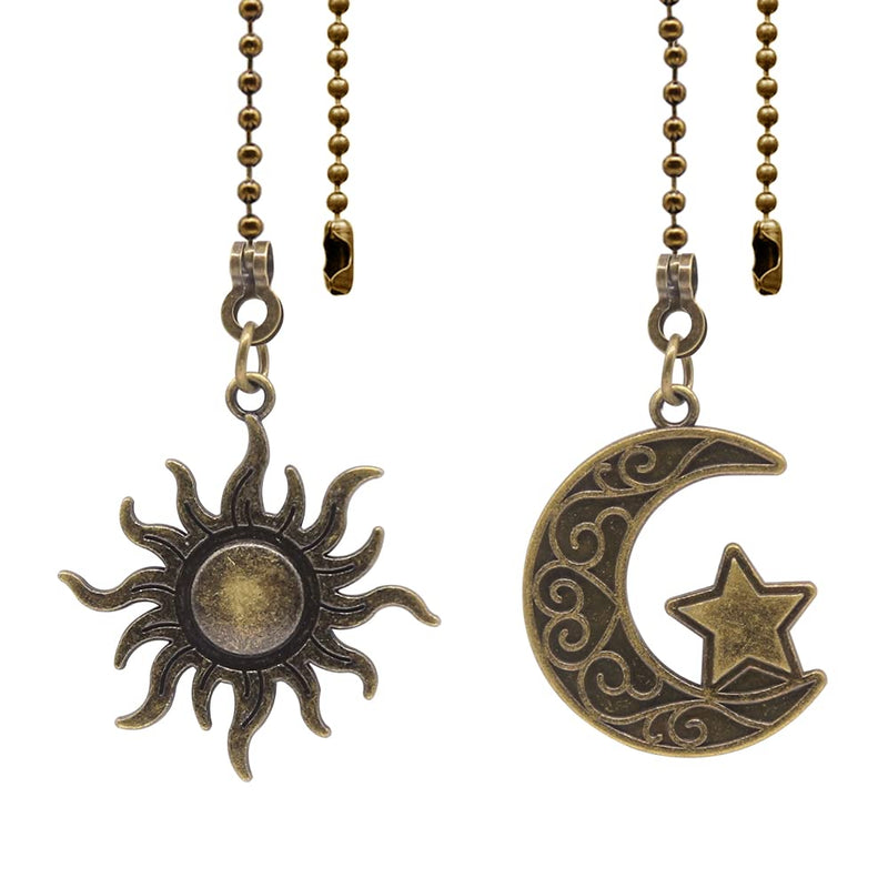 Ceiling Fan Pull Chain Set Decorative Totem Bohemia Pull Chain Pendant Extension 12 Inches Lighting Fan Beaded Ball Fan Pull Chain Extender Ornament with Connector Moon and Sun (Copper) Copper - NewNest Australia