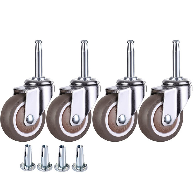 2 Inch Rubber Caster Wheel Set of 4 with 5/16" x 1-1/2" (8 x 38mm) Stem and 20mm Dia Sockets, for Furniture Crib Trolley Dining Car Casters 4 Without Brakes