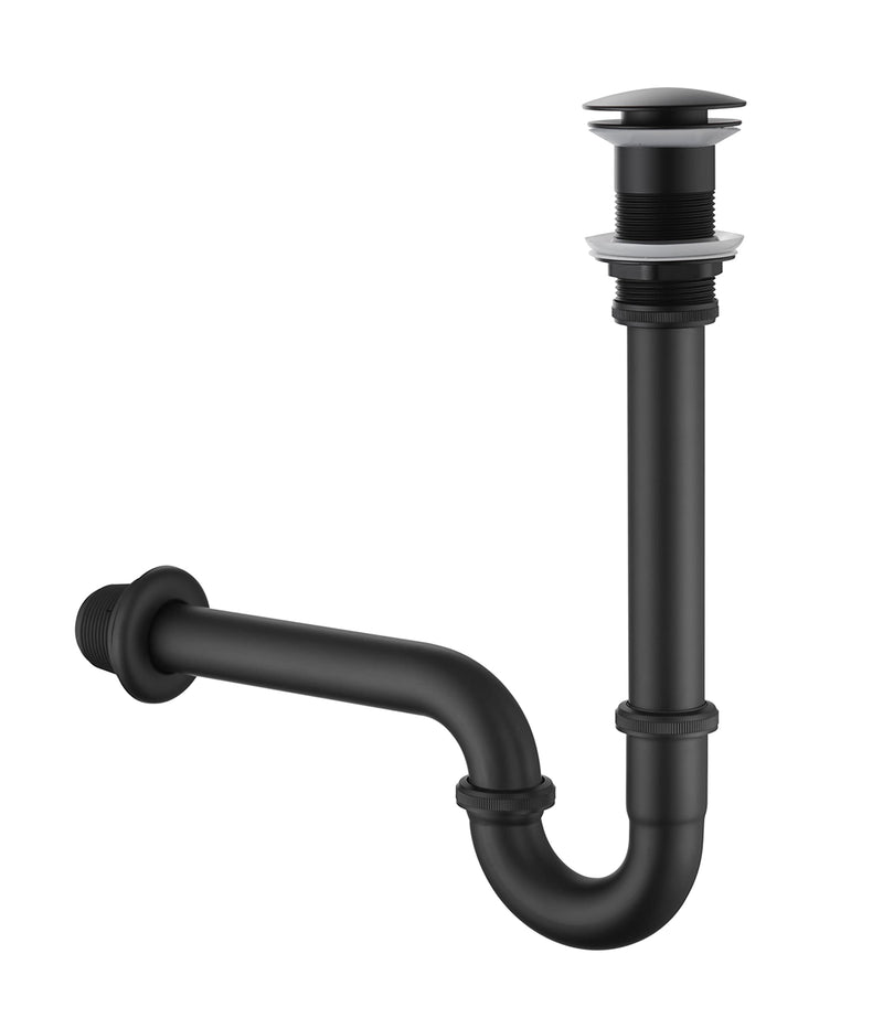 Sink Stopper U Trap Set, Brass Construction U-Shape 1-1/4 inch Slip Inlet Drain, Sink Drain Stopper Set NO Overflow, US/CA Standard, Pls Measure ur Sink Hole Size Before Order, Matte Black U-Stopper NO Overflow 03-black