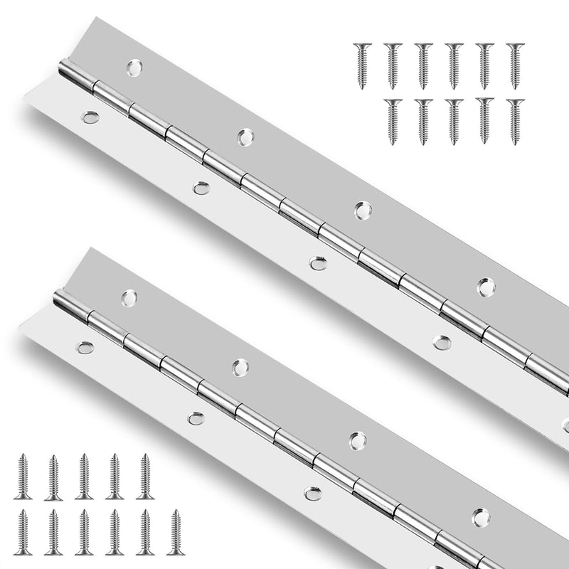 2PCS Piano Hinge 24 Inch Stainless Steel Continuous Hinge with Holes Heavy Duty Piano Hinge for Cabinets Boat Marine Door, Screw Included 0.04" Leaf Thickness 1.2'' Open Width