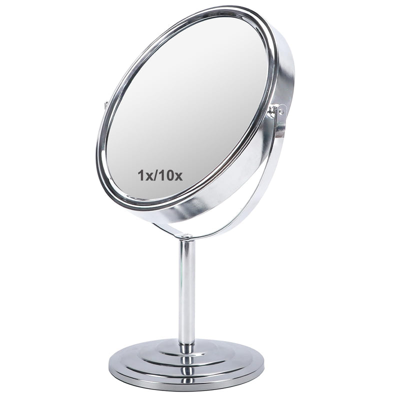 Schliersee 10X Magnifying Makeup Mirror, 8 inch Double Sided Tabletop Mirror, 1X/10X Magnification Standing Swivel Desk Mirror for Dresser Bathroom Bedroom, for Women Girl Gifts 13"L x 7.9"W Silver