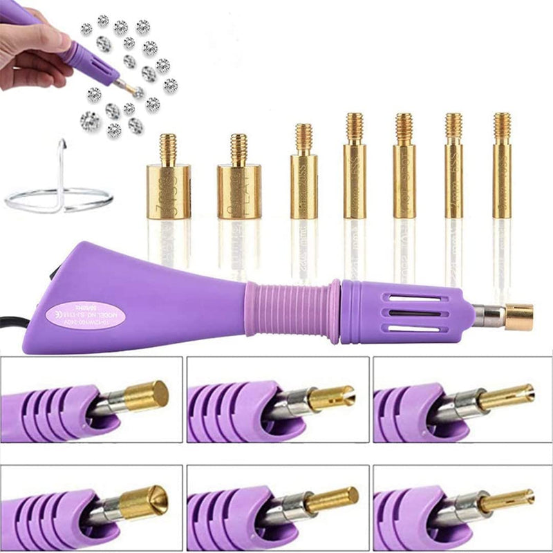 Hotfix Rhinestone Applicator, 7 in 1 Professional Iron-on DIY Hot Fix Tool Rhinestone Setter Applicator Wand Crystal Gem Tool Kit with 7 Different Sizes Tips and Support Stand (Purple) American Standard1