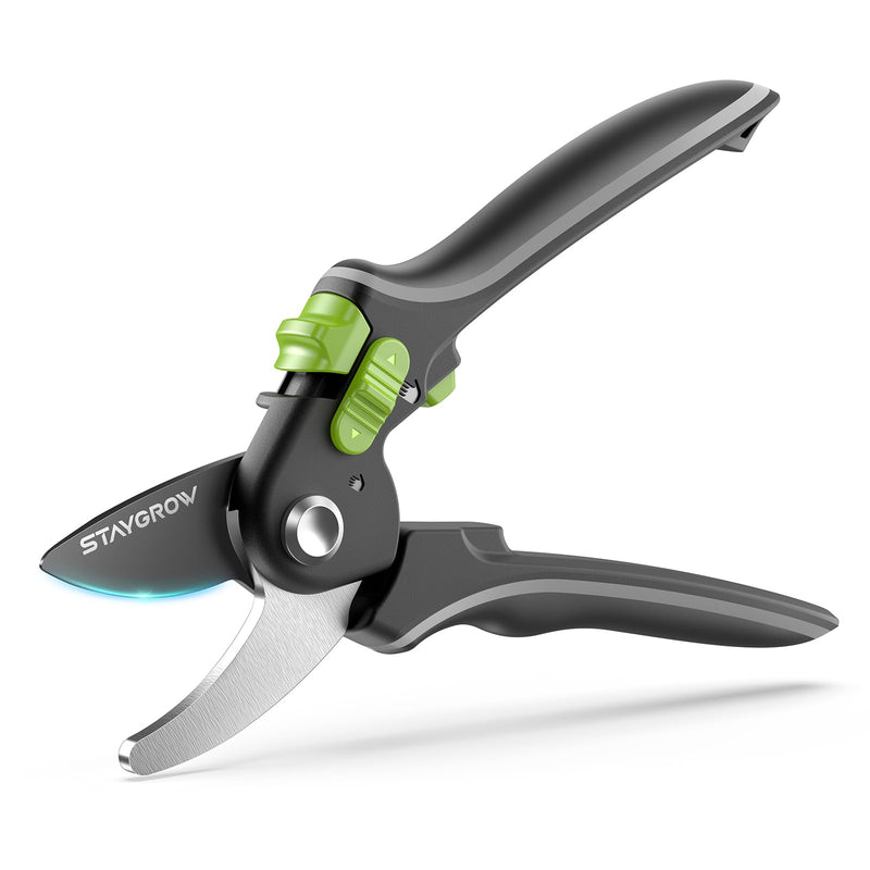 Pruning Shears for Gardening - 8.5" SK5 Garden Shears Cuts 10000+ Times Staying Sharp - Garden Scissors with One-handed Unlocking & Adjustable Handle- Garden Clippers Gardening Tools for Men Women 8.5" Bypass