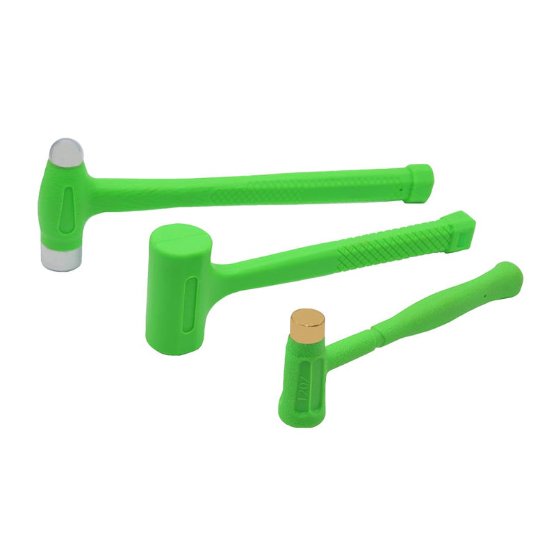 Grip 3 pc Deadblow Hammer Set - 12 oz Brass Hammer, 1 lb Ball Peen Hammer, 1/2 lb Deadblow Mallet - Metal Shaping - Home, Garage, Workshop
