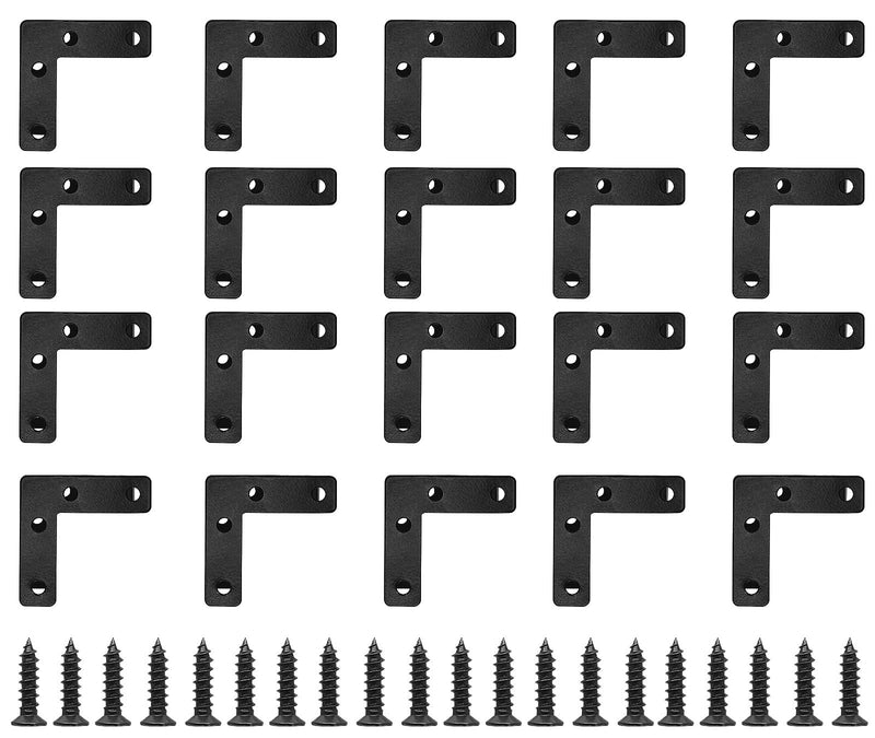 Waziaqoc 20 PCS 2 x 2 Inch Black L Bracket, L Right Angle Flat Corner Bracket (50 x 50mm), Flat Mending Plates Brace for Wooden Frames, Repairment, with Screws 20pcs 50 x 50 mm
