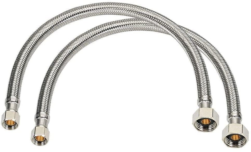 2 Pieces XFITTING 3/8" Comp x 1/2" FNPT Faucet Supply Hose Line, 18" Long, Braided Stainless Steel