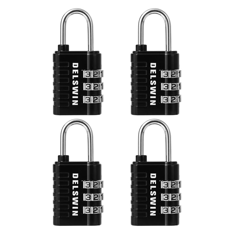 DELSWIN Combination Lock 3-Digit Small Padlock - 4Pcs Resettable Combo Lock for School Gym Locker, Outdoor, Fence, Gate, Waterproof Luggage Locks for Travel Backpack Charcoal Black 4 Pieces