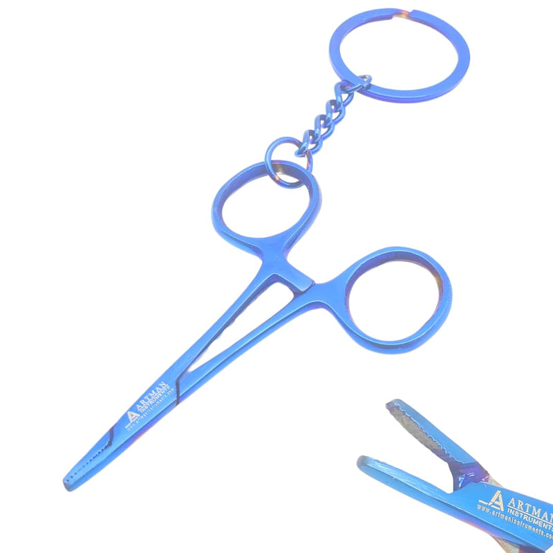 Artman Instruments Hemostat Mayo Hegar Mosquito Forceps Keychain - Stainless Steel Novelty Gift for Medical Professionals, Dentist, Fish Clamp Forceps (Blue) Blue