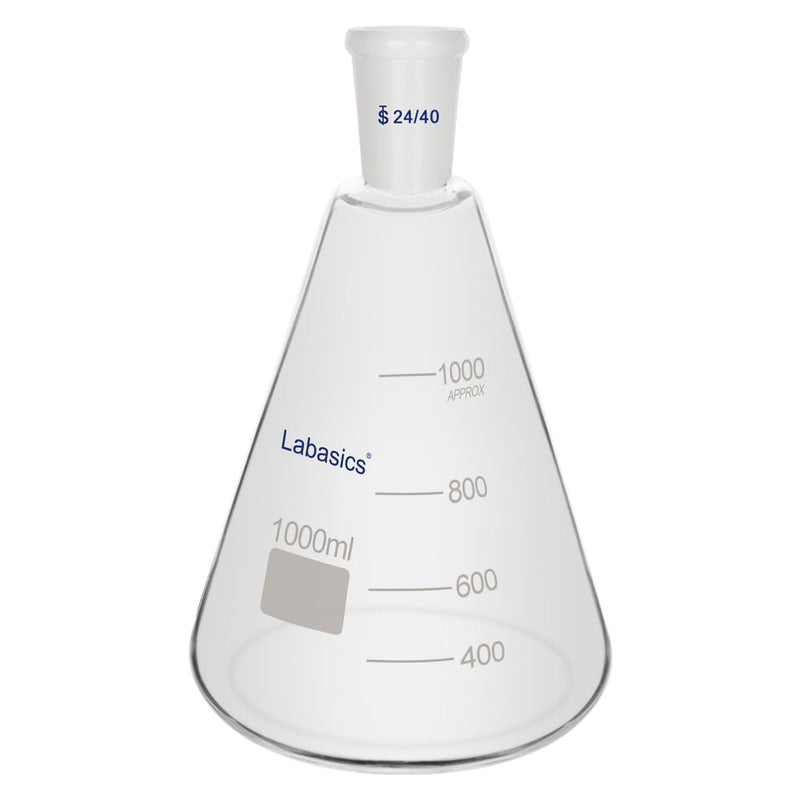Labasics Glass 24/40 Erlenmeyer Flask, Borosilicate Glass Heavy Wall Flask with 24/40 Standard Taper Outer Joint, 1000 ml