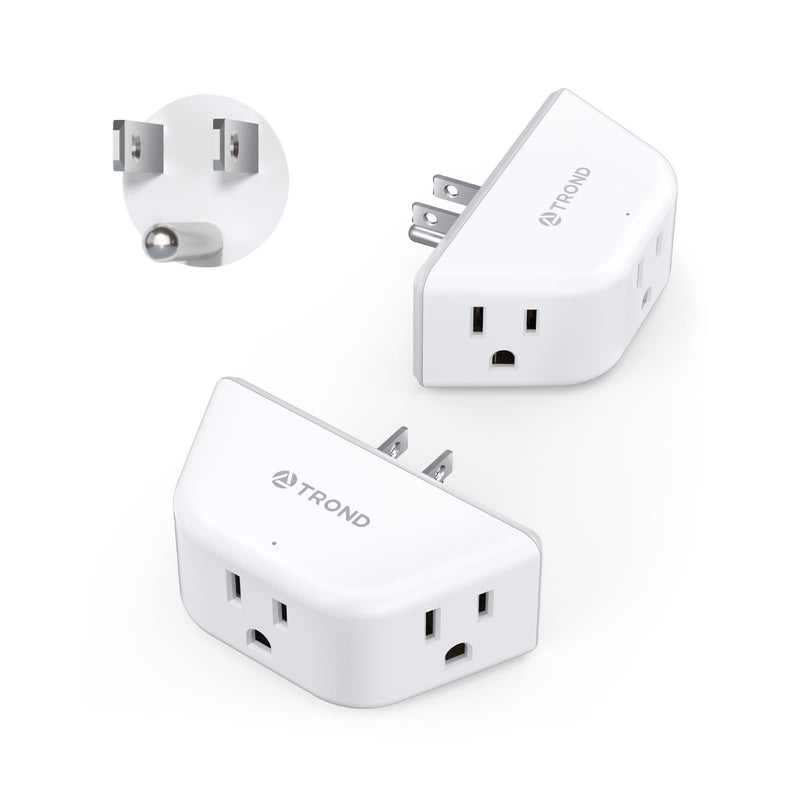TROND Multi Plug Outlet Extender 2 Pack - Electrical Wall Splitter, 3 Way Angled Wall Outlet Adapter, Cruise Essentials, Small Multiple Plug Expander for Cruise Ship Home Office Dorm Room, White 3AC, 2 Pack
