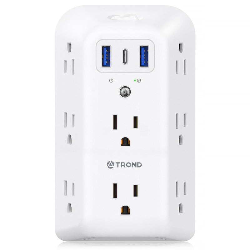 TROND Outlet Extender Surge Protector, 8 Outlet Splitter with 3 USB Ports(1 USB C), 1440J Electric Plug Multiplier, Multi Plug with ON/OFF, 3 Way Multiple Wall Extension Adapter for Home School Office 8 AC Outlets