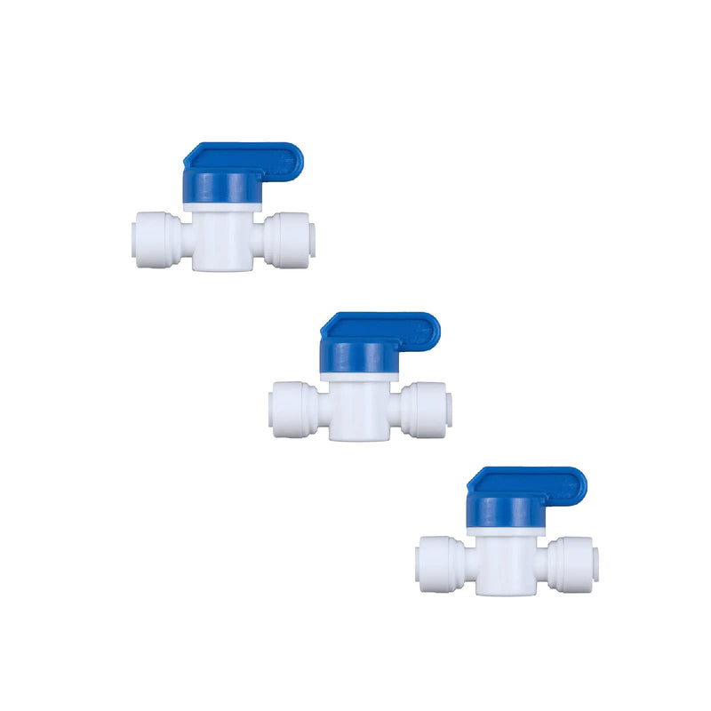 EZRODI 3 Pack Push-to-Connect Plastic Shut Off Valve Fitting (1/4-in OD x 1/4-in OD, Inline Straight Ball Valve), White+Blue 1/4-in OD x 1/4-in OD
