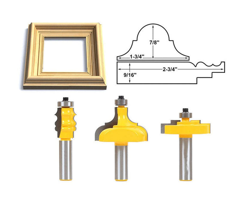 3Pcs 1/2 Inch Shank Router Bit Set Complete Picture Frame Making Bit
