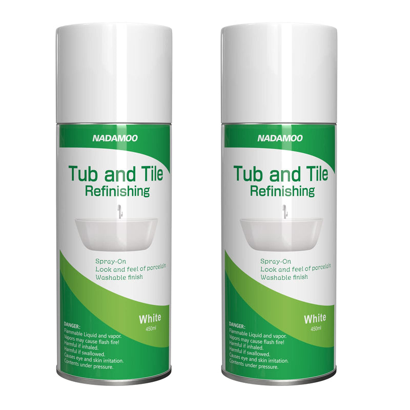 NADAMOO White Tub and Tile Spray Paint, DIY Refinishing Aerosol, 2 Can 2 cans, semi-gloss
