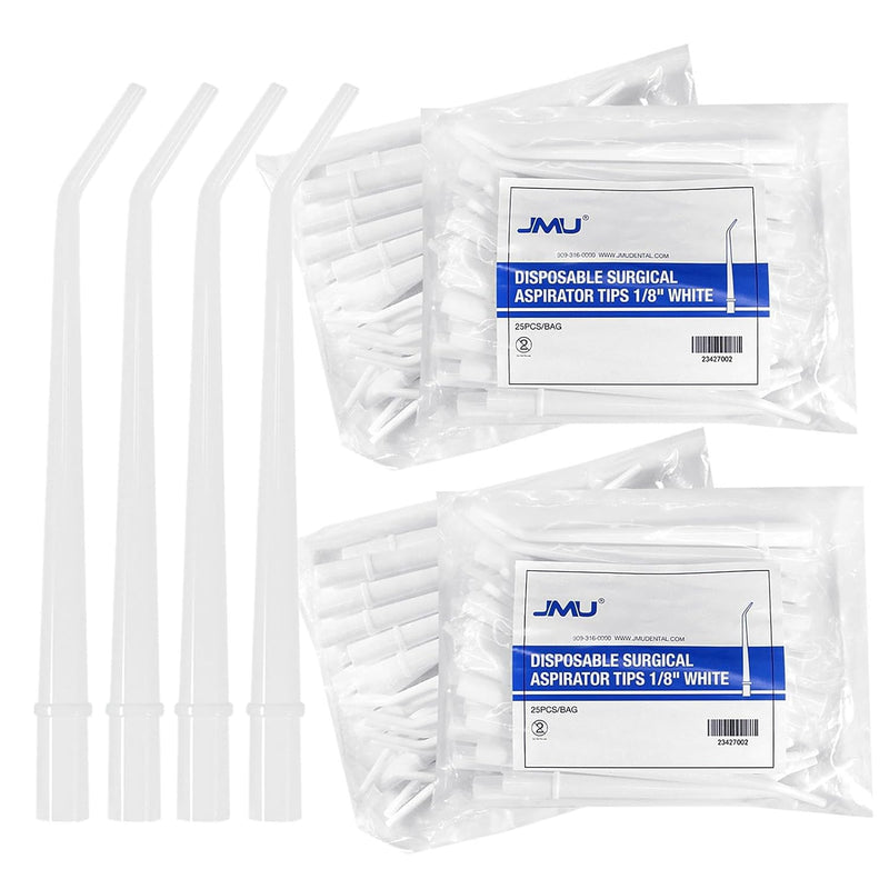 JMU 100Pcs Dental Surgical Aspirator Tips 1/8" Inch, Disposable Suction Tips White, 4 Bags of 25 White-1/8" 100