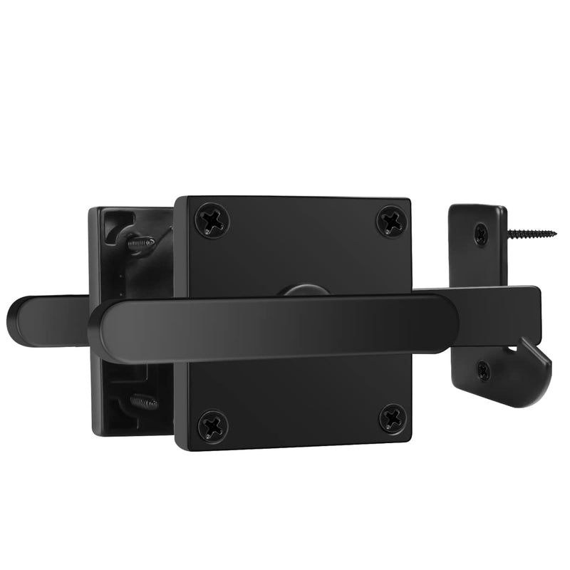 Gate Latch Heavy Duty for Wooden Fence, Left Inswing Aluminum Double Side Swinging Door Latch Gate Hardware (Black Finish)