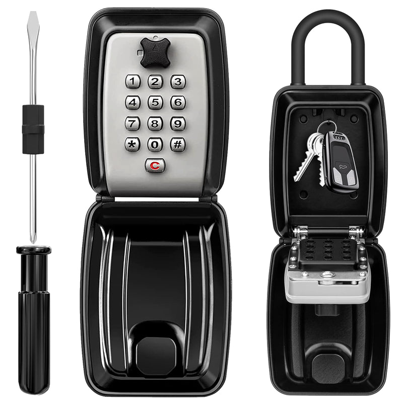 HUANLANG Key Lock Box for Outside, 12-Digit Combination Lock Box Waterproof Lockbox with Code,Key Hider Safe for Home Garage Office Hang Ring-Grey
