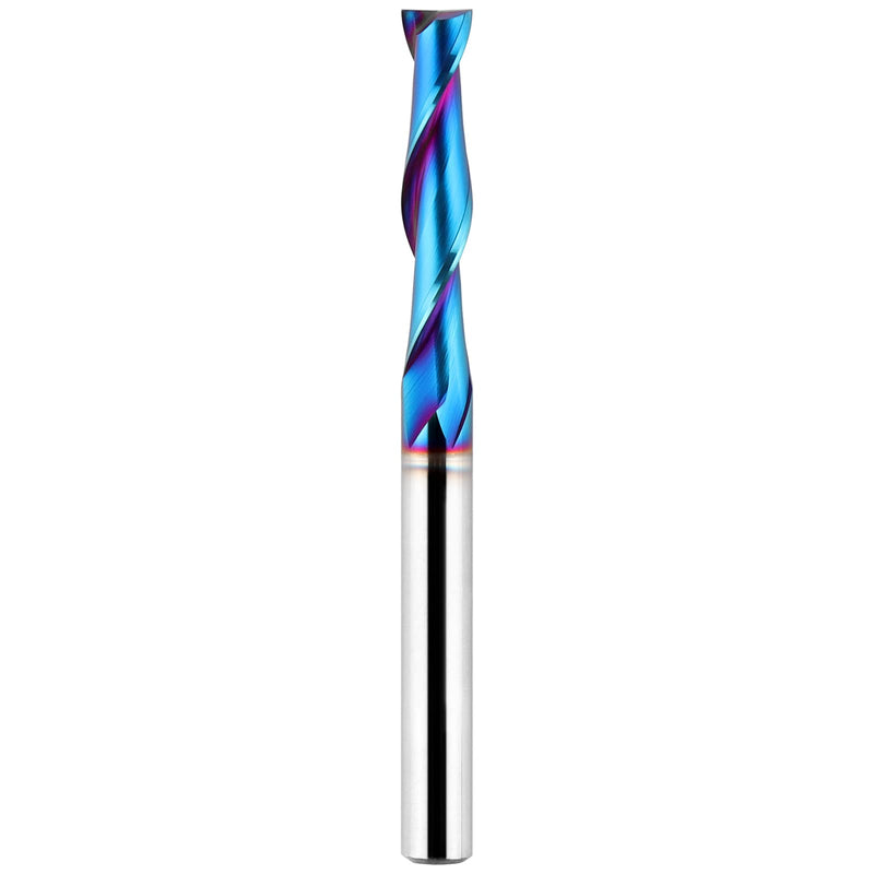 Upcut Spiral Router Bit 1/4 inch Shank, 1/4 inch Cutting Diameter, Extra Long 3 inch Solid Carbide with Nano Blue Coating CNC Router Bits End Mill for Wood Cut, Carving 3" OVL - Up Cut