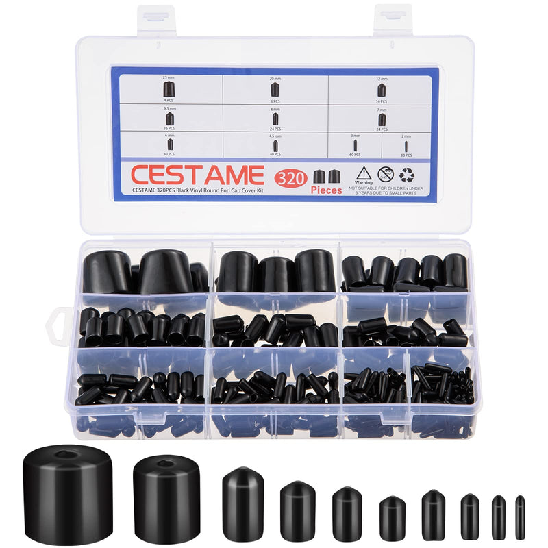 320 Pieces Rubber End Caps Black Round Vinyl End Caps Bolt Screw Covers Caps Rubber Thread Protector Caps Cover in 10 Sizes from 0.08 to 1 Inch Black Caps